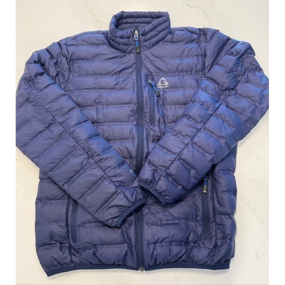 Gerry Puffer Jacket Mens Small Navy Blue Good Lightweight 650 Down Full Zip